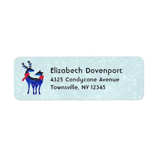 Blue Nordic Christmas Reindeer Pair Etiket (Voorkant)
