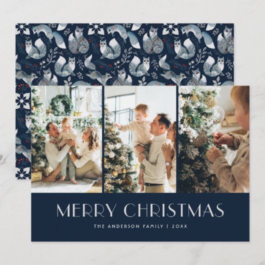 Blue Nordic Fox Fotocollage Vrolijk Kerstfeest Feestdagenkaart (Voorkant / Achterkant)