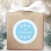 Blue North Pole Special Delivery from Santa Name Ronde Sticker