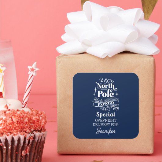 Blue North Pole Special OVERNIGHT-LEVERING VOOR Vierkante Sticker (Feest)