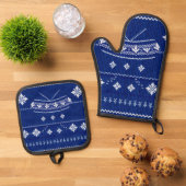 Blue Norwegian Knit,  Oven Mit Ovenwant & Pannenlap Set (Top down)