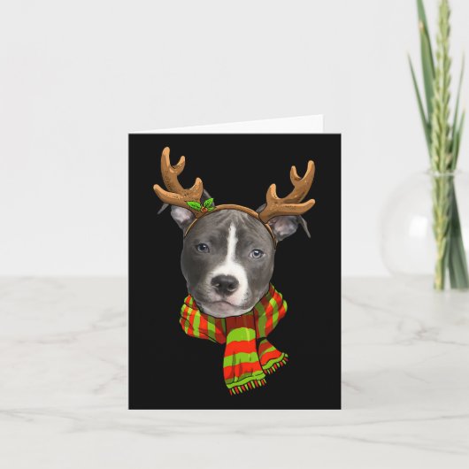 Blue Nose Pitbull Christmas Reindeer Pet Hondenlie Kaart (Voorkant)