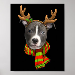 Blue Nose Pitbull Christmas Reindeer Pet Hondenlie Poster
