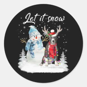 Blue Nose Pitbull Santa Dog Christmas Sneeuwman Xm Ronde Sticker