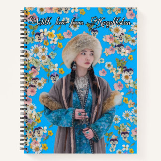 Blue Notebook with Kazakh Girl Illustration Notitieboek