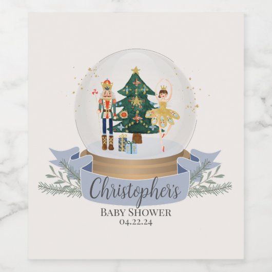 Blue Notenkraker Winter Wonderland baby shower Wijn Etiket (Enkel label)