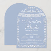 Blue Nuestra Boda Papel Picado Spanish Wedding Kaart (Voorkant / Achterkant)
