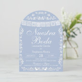Blue Nuestra Boda Papel Picado Spanish Wedding Kaart (Staand voorkant)