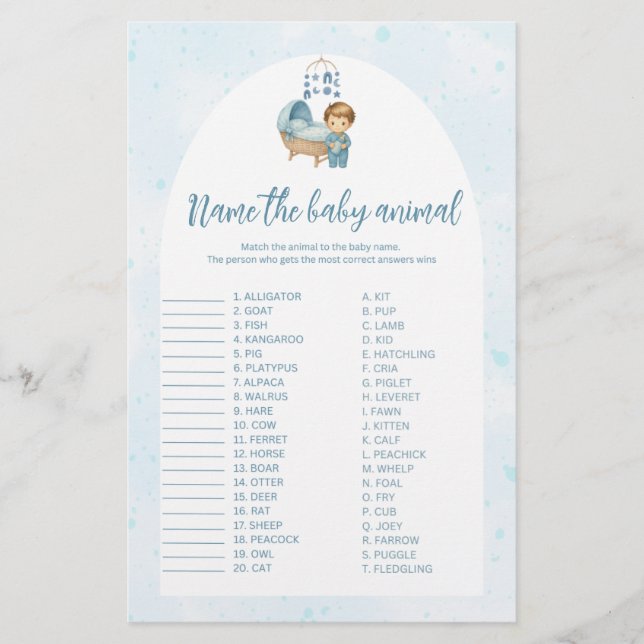 Blue Nursery Naam van de baby dier baby shower spe (Voorkant)