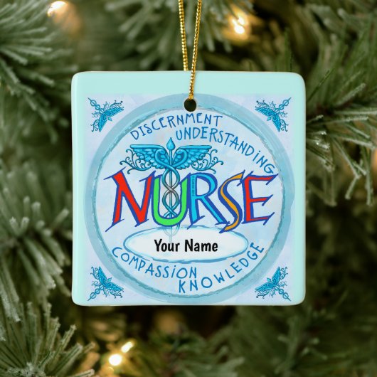Blue Nurses Motto aangepaste Verpleegkundige ornam Keramisch Ornament (Boom)