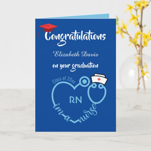Blue Nursing School Afstuderen gefeliciteerd Kaart (Gele Bloem)