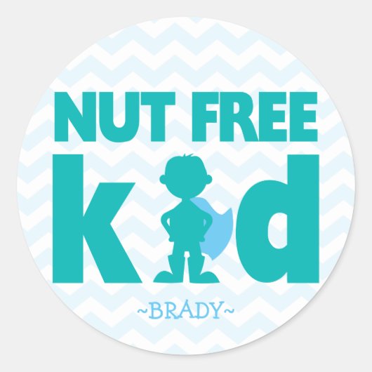 Blue Nut Free Kind Superheld Boy Allergy Stickers (Voorkant)