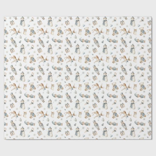 Blue Nutcracker Wrapping Paper Boy Christmas Cadeaupapier (Vlak)