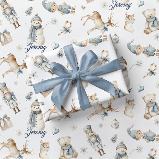 Blue Nutcracker Wrapping Paper Boy Christmas Cadeaupapier