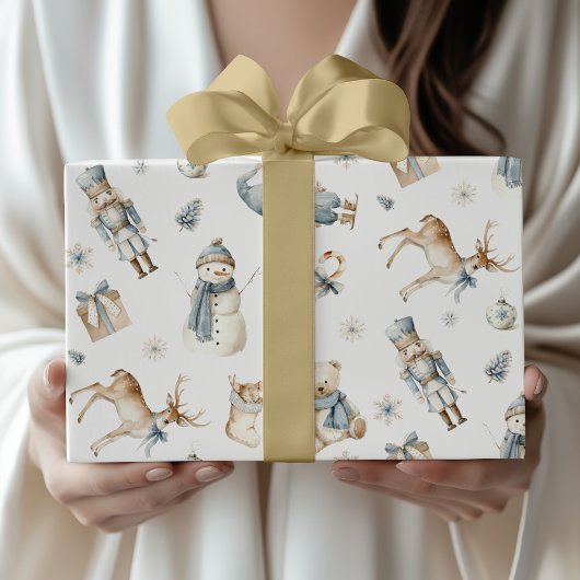 Blue Nutcracker Wrapping Paper Boy Christmas Cadeaupapier