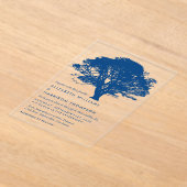 Blue Oak Tree, Rustic & Minimalistic Wedding Acryl Uitnodigingen (Laagn)