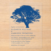 Blue Oak Tree, Rustic & Minimalistic Wedding Acryl Uitnodigingen (Voorkant)