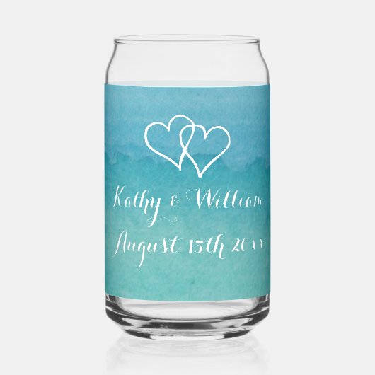 Blue oceaan zeegezicht waterverf strand bruiloft blikvorm glas (Voorkant)