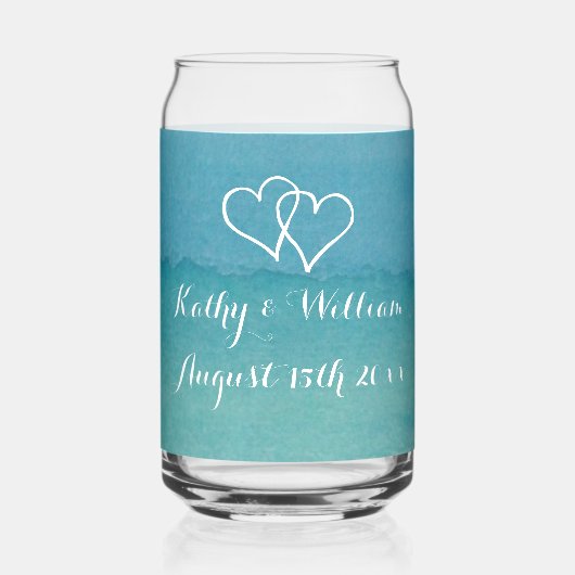 Blue oceaan zeegezicht waterverf strand bruiloft blikvorm glas (Achterkant)