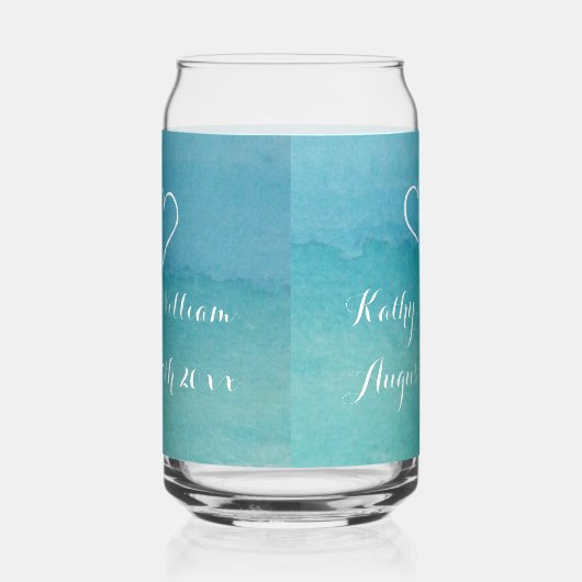 Blue oceaan zeegezicht waterverf strand bruiloft blikvorm glas (Rechts)