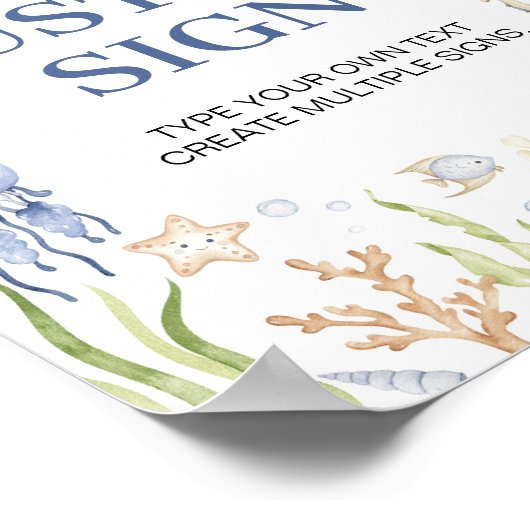 Blue Ocean Animals Boy Party Aangepaste tafel teke Poster (Hoek)