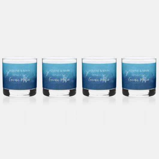 Blue Ocean Beach Bruiloft Aangepaste namen Whisky Glas (Voorkant)