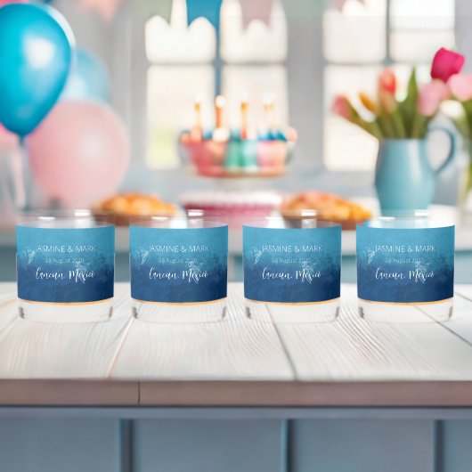 Blue Ocean Beach Bruiloft Aangepaste namen Whisky Glas (Insitu (Baby Shower))