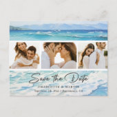 Blue Ocean Beach bruiloft foto Save the date Aankondigingskaart (Voorkant)