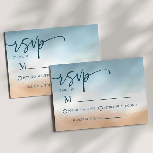 Blue Ocean Beach Shore Zand Bruiloft RSVP Kaartje