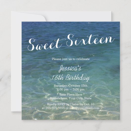 Blue Ocean Beach Theme Sweet Sixteen Kaart (Voorkant)