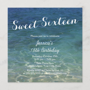 Blue Ocean Beach Theme Sweet Sixteen Kaart