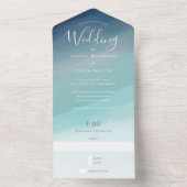 Blue Ocean Beach Wedding All In One Uitnodiging (Binnen)
