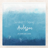 Blue Ocean Beach Wedding Custom Names Wedding  Glazen Onderzetter (Voorkant)