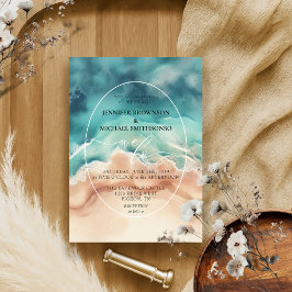 Blue Ocean Beach Zomer Waterverf Bruiloft. Kaart