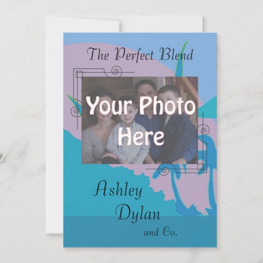 Blue Ocean Blended Familie Foto Bruiloft Kaart (Voorkant)