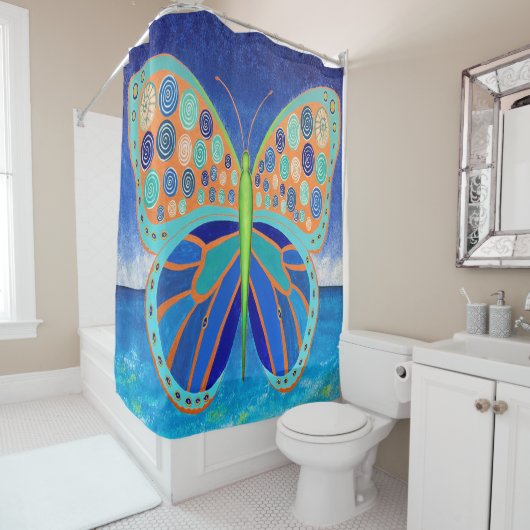 Blue Ocean Butterfly Shower Curtain Douchegordijn (In situ)