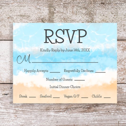 Blue Ocean Coastal Elegante bruiloft RSVP-kaarten Kaart