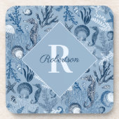Blue Ocean Coastal Monogram Bier Onderzetter (Voorkant)