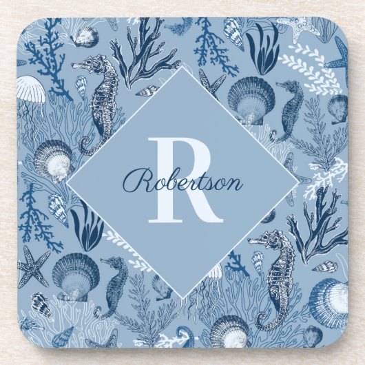 Blue Ocean Coastal Monogram Bier Onderzetter (Voorkant)