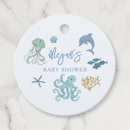 Blue Ocean Creature Baby shower Bedankjes Labels (Voorkant)