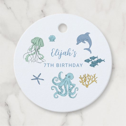 Blue Ocean Creature verjaardagsfeestje Bedankjes Labels (Voorkant)