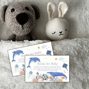 Blue Ocean Dolphin Whale Boeken voor Baby shower Informatiekaartje