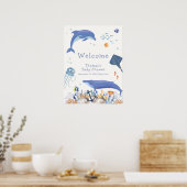 Blue Ocean Dolphin Whale Boy Baby shower Welkom Poster (Keuken)