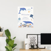 Blue Ocean Dolphin Whale Boy Baby shower Welkom Poster (Thuiskantoor)