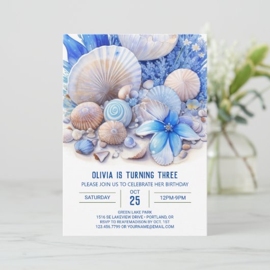 Blue Ocean Dreams Jongen Verjaardag Uitnodiging (Staand voorkant)