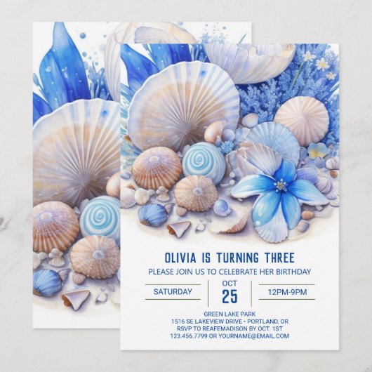 Blue Ocean Dreams Jongen Verjaardag Uitnodiging (Voorkant / Achterkant)