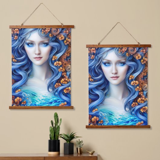 Blue Ocean Fantasy Girl Waterverf Anime Artwork Hangend Wandkleed (Asymmetrisch)