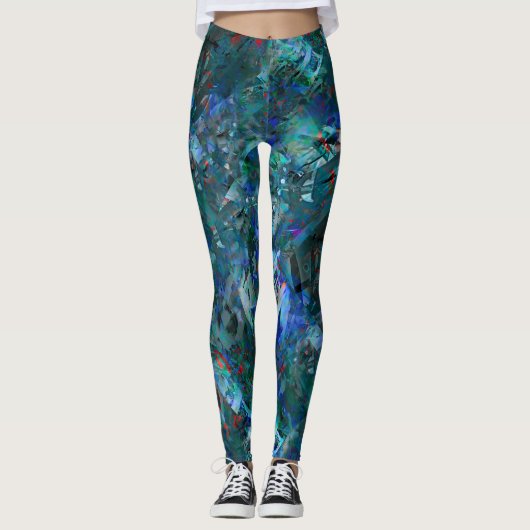 Blue Ocean Flows Abstract Leggings -large pattern (Voorkant)