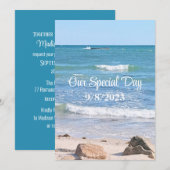 Blue Ocean Foto Strand Outdoor Bruiloft Kaart (Voorkant / Achterkant)