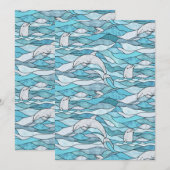 Blue Ocean Glas in lood Dolphins Bedankkaart (Voorkant / Achterkant)